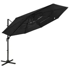 vidaXL Sonnenschirm mit Aluminium-Mast 4-lagig Schwarz 3x3 m