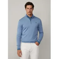 Hackett London für Herren. HM703317 Pullover aus blauem Baumwoll- und Seidenstoff (XL), Lässig, Baumwolle