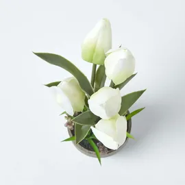 Homescapes Kunstblumen Tulpen weiß im Steinoptik-Topf, 27 cm