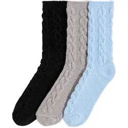 bonprix Kuschelsocken mit Chenille mit recyceltem Polyester (3er Pack)​, schwarz, 35-38