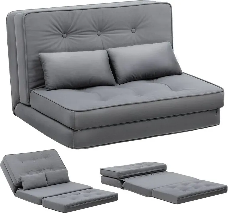 COMHOMA Klappsofa, 3-in-1 Schlafsofa mit 6-stufig verstellbarer Rückenlehne, Schlafsofa mit 2 Lendenkissen, geeignet für Wohnzimmer, Schlafzimmer und Camping, grau