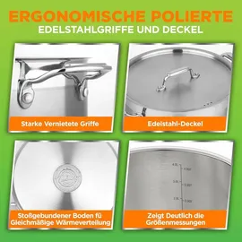 NutriChef 8 Liter Edelstahl-Topf - 18/8 Lebensmittelqualität Schwerer Großer Suppentopf für Eintöpfe, Suppen, Inklusive Deckel, Spülmaschinenfest, Geeignet für Induktion, Keramik & Halogenkochfelder