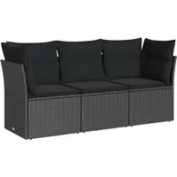 VidaXL 3-tlg. Garten-Sofagarnitur mit Kissen Schwarz Poly Rattan