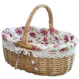 JAWSEU Weidenkorb Mit Henkel Weide Einkaufskorb Picknickkorb Leer Mit Innenfutter, Handgefertigte Korb Rattankorb für Picknicks Partys