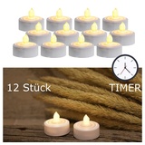 MARELIDA LED Teelichter - warmwei√ü flackernde Flamme - inkl. Batterien Timer D: 3,6cm weiß 12er Set