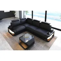 Sofa Dreams Ecksofa Leder Couch Siena L Form Ledersofa, L-Form Ledersofa mit LED-Beleuchtung schwarz