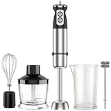 HYIEAR Stabmixer Stabmixer 5-in-1,pürierstab, Mixen, Pürieren, elektrischer Pürierstab, 600,00 W, Turbo-Modus, Edelstahlmesser, 600-ml-Messbecher, Spritzschutz schwarz