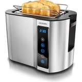 Arendo Toaster 2 Scheiben Edelstahl Touchpanel - 800 W - Doppelwandgehäuse - Integrierter Brötchenaufsatz - 7 Bräunungsgrade