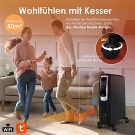 Kesser KESSER® Ölradiator mit WiFi App & Fernbedienung digitalem Display- elektrischer energiesparender Heizkörper mit 10 Rippen, Timer Zeitschaltuhr, 4 Heizstufen, Thermostat, Weiß