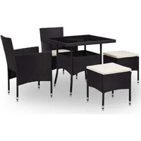 5-tlg. Garten-Essgruppe Schwarz Poly Rattan und Glas - Schwarz