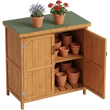 Relaxdays Gartenschrank, aufklappbares Dach, Holz, Dunkelgrün,Hellbraun