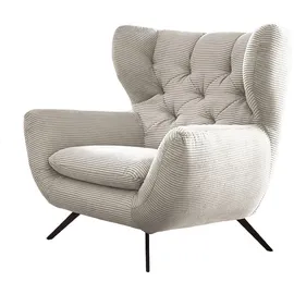 KAWOLA Hochlehnsessel CHARME Cord 100 x 106 x 95 cm cremeweiß mit Kissen