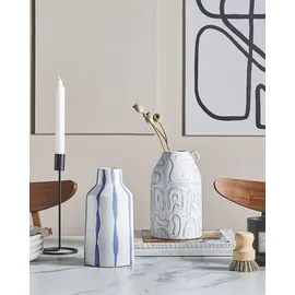 Beliani Blumenvase Assus Steinzeug 22 cm Weiß
