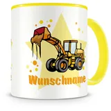 Samunshi® Kindertasse mit Namen Tasse Radlader Personalisierte Tasse mit Namen Kinder Kinderbecher mit Namen Kindergarten gelb 300ml