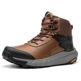 NORTIV 8 Herren Wasserdichte Militärische Taktische Arbeitsstiefel Leder Motorrad Kampf Leichte Rutschfeste Wanderschuhe für Herren,Size 42,Braun,SNMT246M - 42 EU