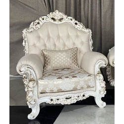 Casa Padrino Luxus Barock Sessel Creme / Weiß / Gold - Prunkvoller Wohnzimmer Sessel - Barockstil Wohnzimmer Möbel - Luxus Möbel im Barockstil - Barock Einrichtung - Wohnzimmer Einrichtung