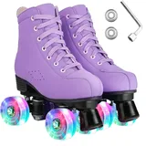 ERNAN Damen Klassische Retro Rollschuhe,Disco Roller,Classic Roller | Rollschuhe für Kinder und Erwachsene, komfortabl LED Rollerskates für Jugendliche und Anfänger.Mädchen. (Purple, 37)