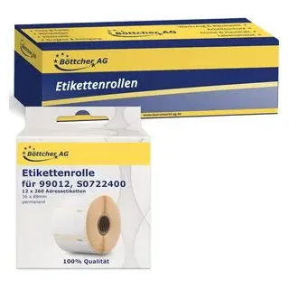 Böttcher-AG Dymo-Etiketten für Dymo 99012, weiß, 36 x 89mm, 260 Adress-Etiketten, 12 Rollen