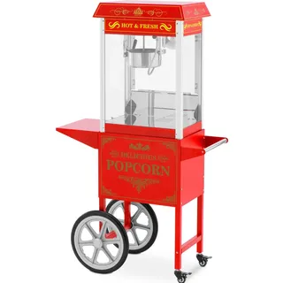 Royal Catering Popcornmaschine mit Wagen Retro-Design 195 / 235 °C rot Popcornmaker Popcorn-Automat, Fun Kitchen, Rot