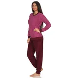 Normann Pyjama Damen Frottee Pyjama langarm mit Bündchen in Streifenoptik rosa 44/46