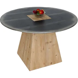 Mendler Esstisch HWC-L76, Tisch Esszimmertisch, rund Industrial Massiv-Holz MVG-zertifiziert 74x120cm, natur mit Metall-Optik