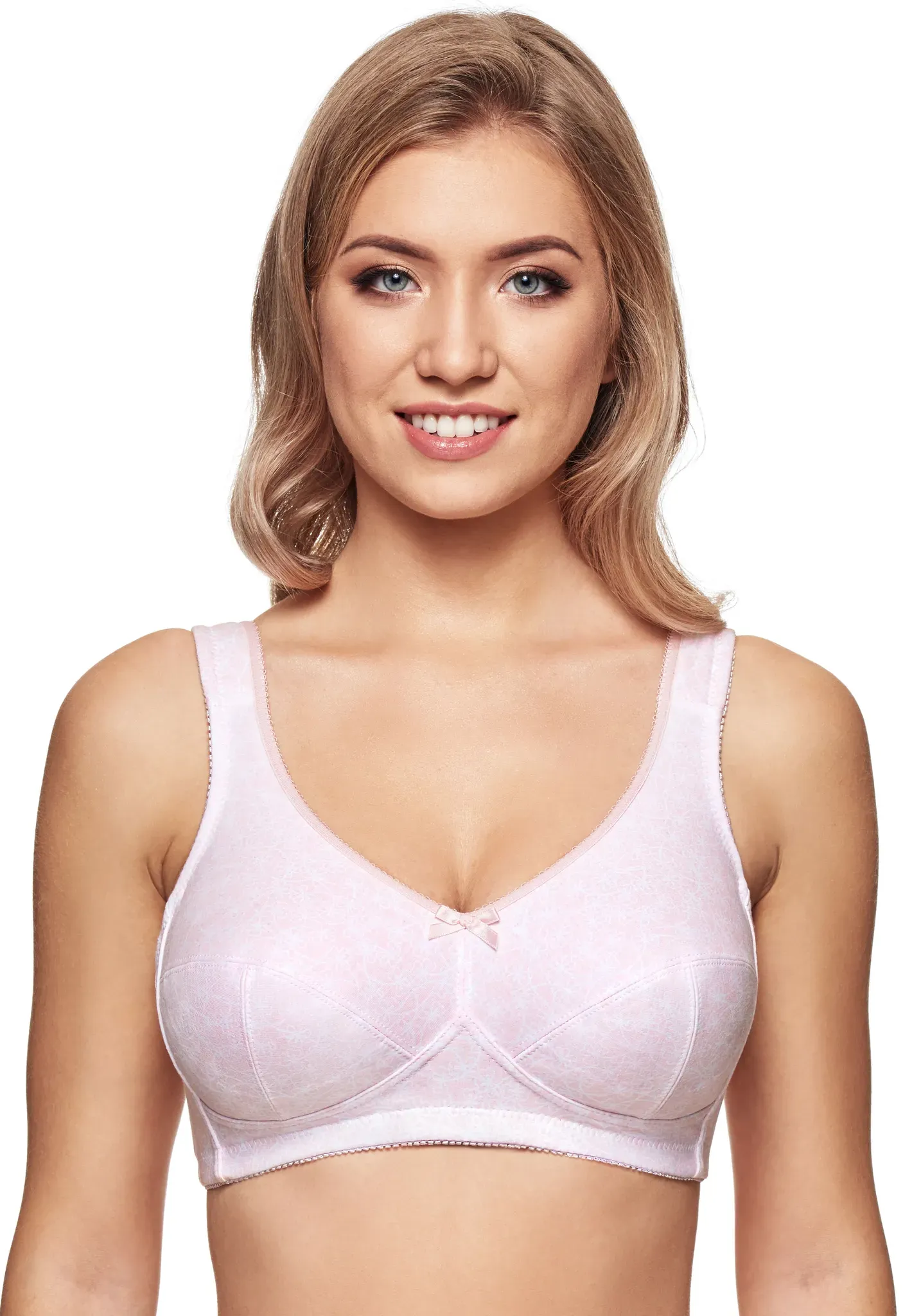 Bügelloser BH SUSA, Damen, Gr. 95, Cup E, rosa (rose, weiß), Obermaterial: 93% Baumwolle, 5% Polyamid, 2% Elasthan, klassisch, BHs, Breite gepolsterte Komfortträger entlasten Nacken und Schulterpartie