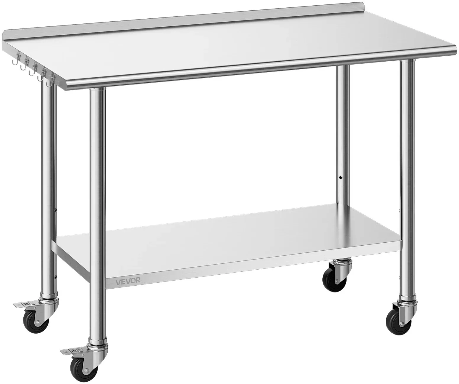 VEVOR Edelstahltisch Gastro 1220 x 610 x 894 mm, Verstellbarer Edelstahltisch mit Rollen, Aufkantung (30 mm), Arbeitstisch mit Grundboden für Restaurant Obere Ablage (245 kg) Untere Ablage (204 kg)