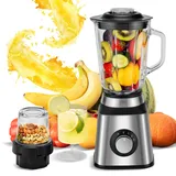 Unipampa Standmixer, 1.5L Glasbehälter Smoothie Maker, 450W Multifunktion Blender elektrisch, 3 Geschwindigkeiten + Impuls-/Ice-Crush Funktion, 0.5L Mahlbecher, für Smoothies Shakes Gefrorenes Obst