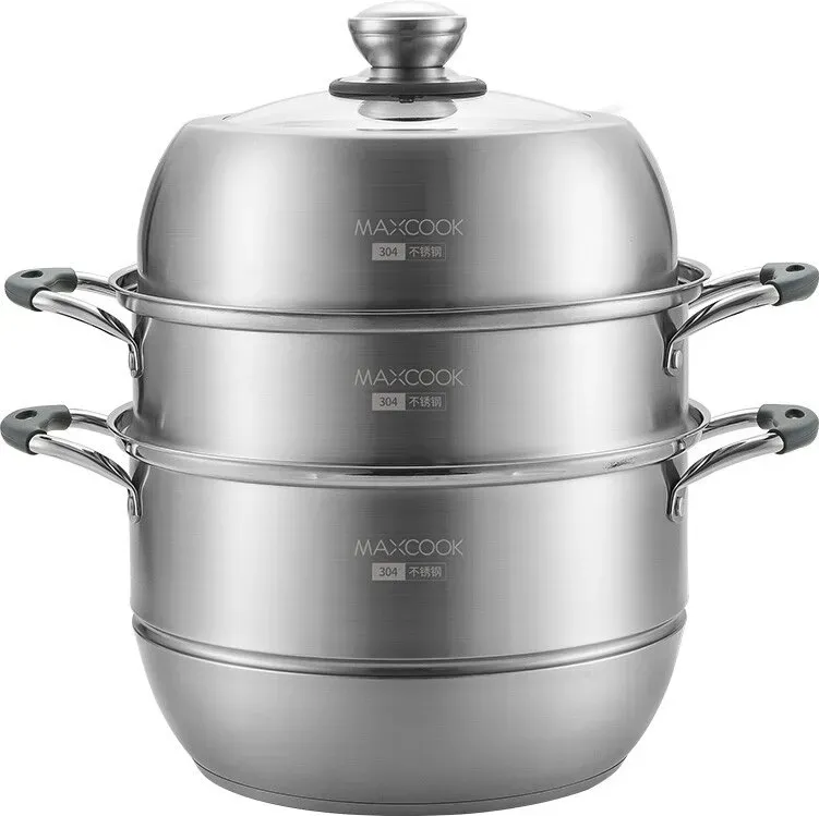 Maxcook 304SS 3-etagen Dampfgarer Topf 30 cm (Silikongriff) MCZ743