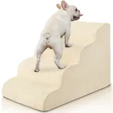 BOMOVA Hundetreppe für kleine Hunde, 4-stufige Hundetreppe für Bett und Couch, hochdichter Schaumstoff-Haustiertreppe für kleine Hunde und Katzen, rutschfeste Unterseite Hunderampe, Creme, 2/3/4/5