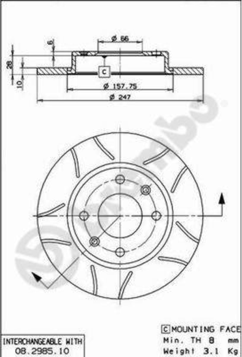 Disque de frein BREMBO Max 08.2985.75, rainuré, plein, 1 pièce