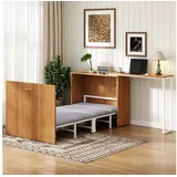MODFU Funktionsbett Platzsparendes Schrankbett mit Rollen und Matratze (Klappbett mit integriertem drehbarem Schreibtisch, Gästebett Einzelbett 90x200 cm), Inklusive Matratze beige