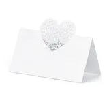Partydeco Tischkarten Herz 9x6cm 10 Stück Platzkarten Hochzeit Geburtstag Konfirmation blanko weiß Perlmutt