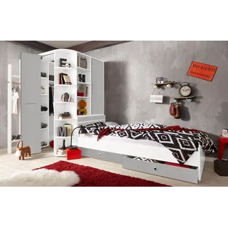 Jugendzimmer-Set WIMEX "Joker Kleiderschrank mit Garderobe, Bett und Stauraumschubladen", grau (weiß, betonfarben lichtgrau), Schlafzimmermöbel-Sets