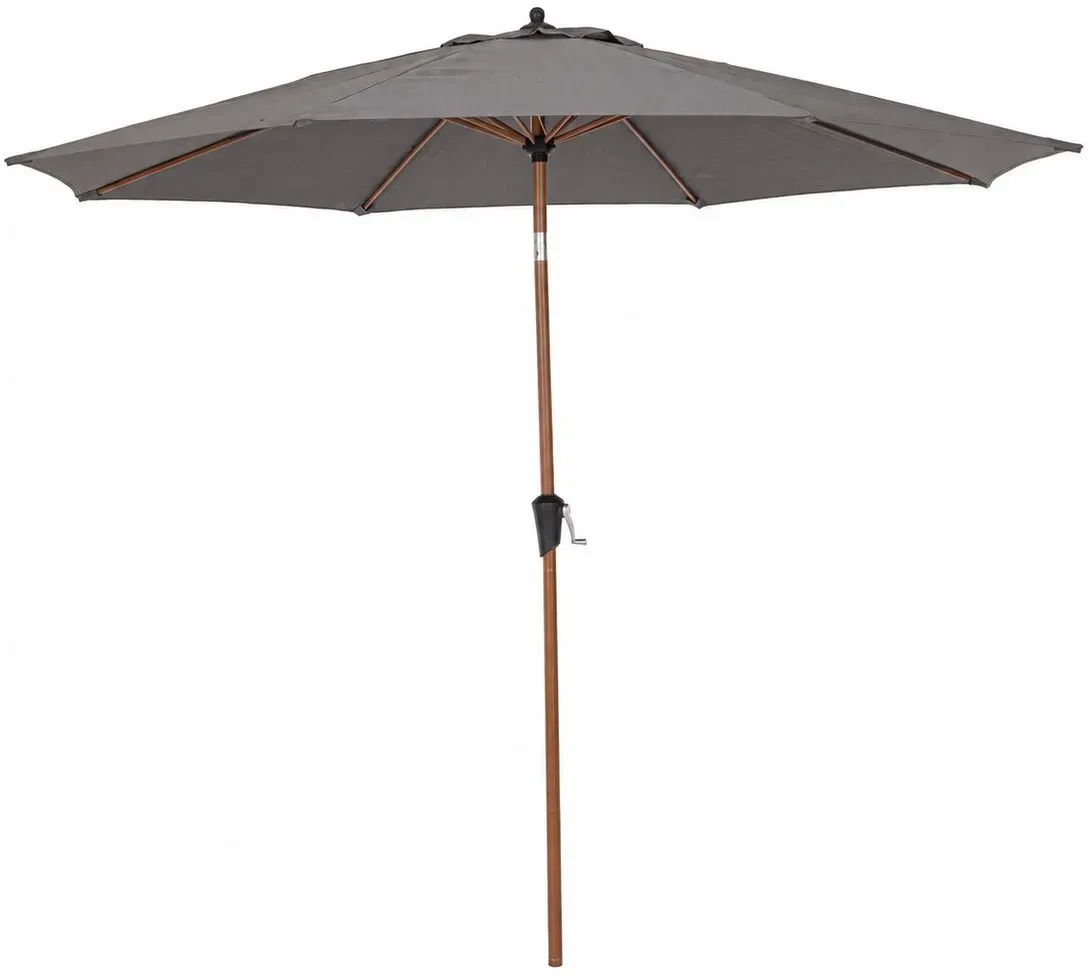 Sonnenschirm Palinuro - Metall Naturbraun in Holzoptik, Polyester-Stoff Dunkelgrau, Ø 300 cm
