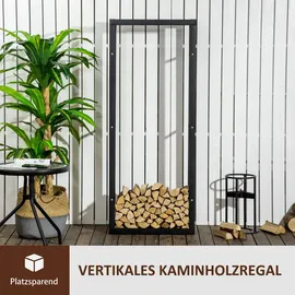 Homcom Kaminholzregal 60 x 25 x 150 cm Brennholzregal aus Metall, Kaminholzständer für Garten Terrasse Außen Schwarz