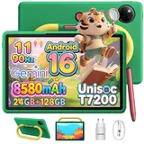 DOOGEE U11kid Android 16 Kinder Tablet mit Hülle und Stift, 11 zoll, 8580mAh Tablet (11", 128 GB, Android 16, WiFi, 4GB+128GB ROM /2TB TF, 13MP+5MP, 90Hz, BT 5.0, Widevine L1/Face ID) grün