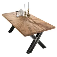 MiaMöbel Esstisch 'Vanaja' 180x100 cm, Teak/Used-Look Massivholz, Metall Teak