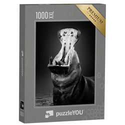 puzzleYOU Puzzle Nilpferd mit weit geöffnetem Maul im Wasser, 1000 Puzzleteile, puzzleYOU-Kollektionen Fotokunst, Nilpferde, Tiere in Savanne & Wüste
