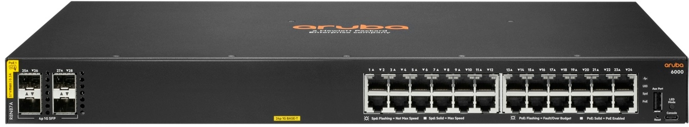 Aruba 6000 24G Class4 PoE 4SFP 370W Managed L3 Gigabit Ethernet (10/100/1000) Power over Ethernet (PoE) 1U