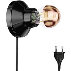 ledscom.de Porzellan Lampen-Fassung Elektra, rund, Stecker, Schalter, schwarz + LED Kopfspiegel Lampe, 839lm, warmweiß