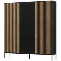 Moeblo Möblo Drehtürenschrank, Schwarz, Holzwerkstoff, 2 Schubladen, 185x200x60 cm,