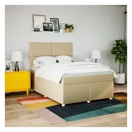 vidaXL Boxspringbett mit Matratze Creme 140x190 cm Stoff