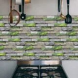 Fliesenaufkleber 15x30 cm Grüne Graue Ziegelsteine Klebefliesen Küchenrückwand Folie Selbstklebende Fliesen Fliesenaufkleber Küche Badezimmer Fliesenfolie Vinyl Selbstklebend Wasserdicht
