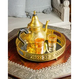 Marrakesch Orient & Mediterran Interior Spiegeltablett Serviertablett Deko Tablett Rund Nikita Gold
