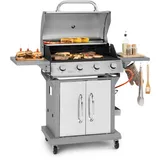 Klarstein Gasgrill für Camping Balkon Garten, Grill mit 4 Brenner, 14400W Edelstahl-Gasgrill, Outdoor Gasgrill mit Seitenbrenner, Gas Grill für P...