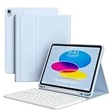 zoyu Tastatur Hülle für iPad 11. Generation A16 2025 / iPad 10. Generation 2022, Magnetisch Bluetooth-Tastatur QWERTZ-Layout, Weiches TPU Stoßfest Hülle, Auto Wake/Sleep, Hellblau