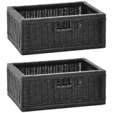 Krines Home Regalkorb 2er Set Regalkorb Aufbewahrungskorb Korb geflochten Rattan Korbset (2-teiliges Set), ca. 43 x 32 x 17,5 cm Aufbewahrung Regal Schrankkorb schwarz