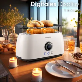 Steinborg 4 Scheiben Toaster Digitales Display m. Brötchenaufsatz Beige