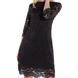 vestino Damen Spitzen-Kleid Mini-Kleid Freizeit-Kleid 3/4-Arm 900538 Schwarz - 40
